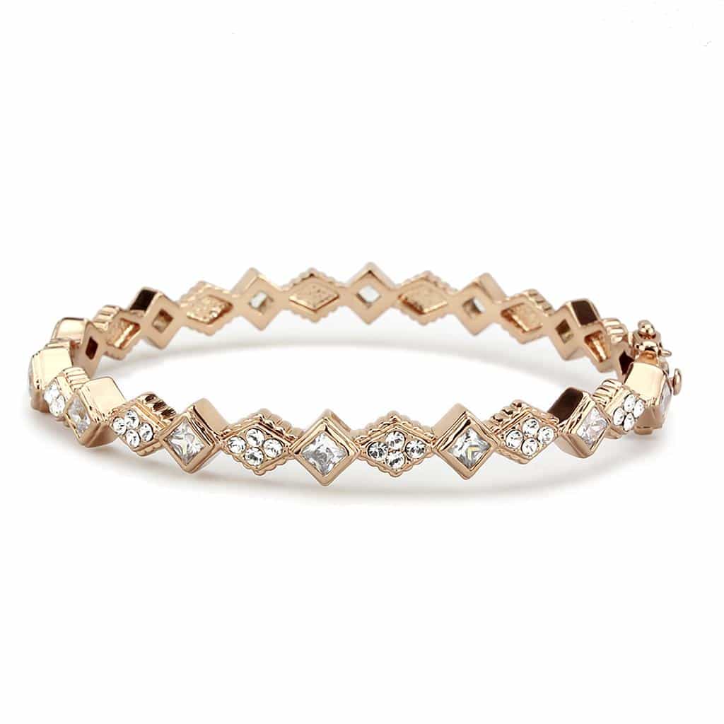 Brass Rose Gold CZ Geometric Zigzag Link Bangle Bracelet view 2