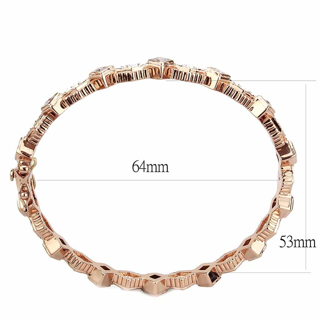 Brass Rose Gold CZ Geometric Zigzag Link Bangle Bracelet view 3