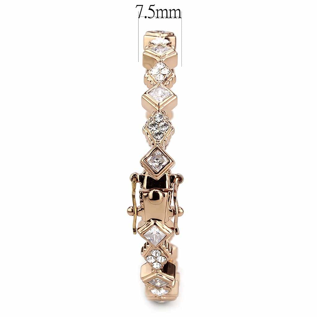 Brass Rose Gold CZ Geometric Zigzag Link Bangle Bracelet view 4