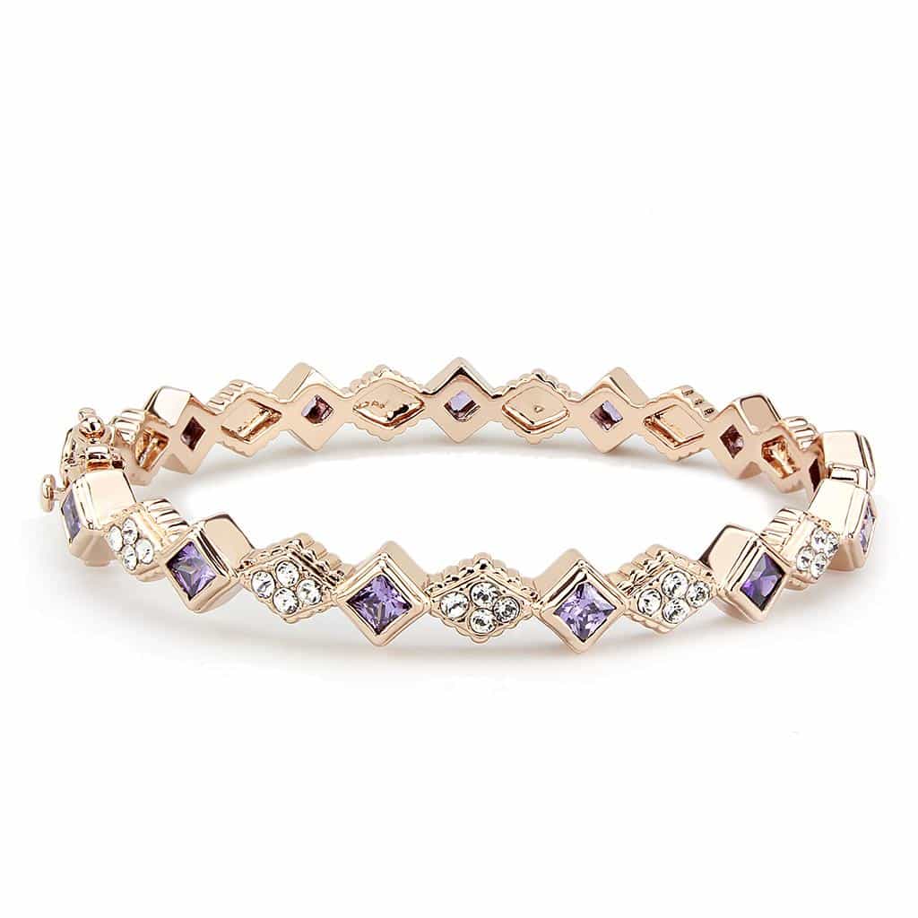 Brass Rose Gold Amethyst CZ Geometric Link Bangle Bracelet view 2