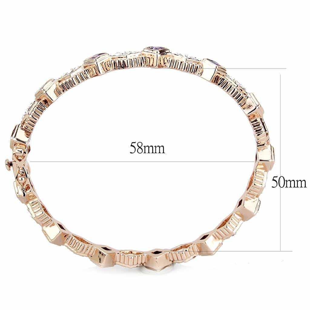 Brass Rose Gold Amethyst CZ Geometric Link Bangle Bracelet view 3