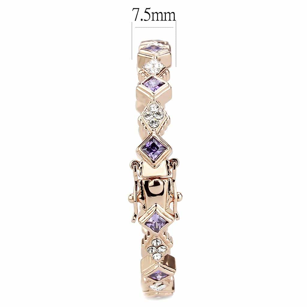 Brass Rose Gold Amethyst CZ Geometric Link Bangle Bracelet view 4