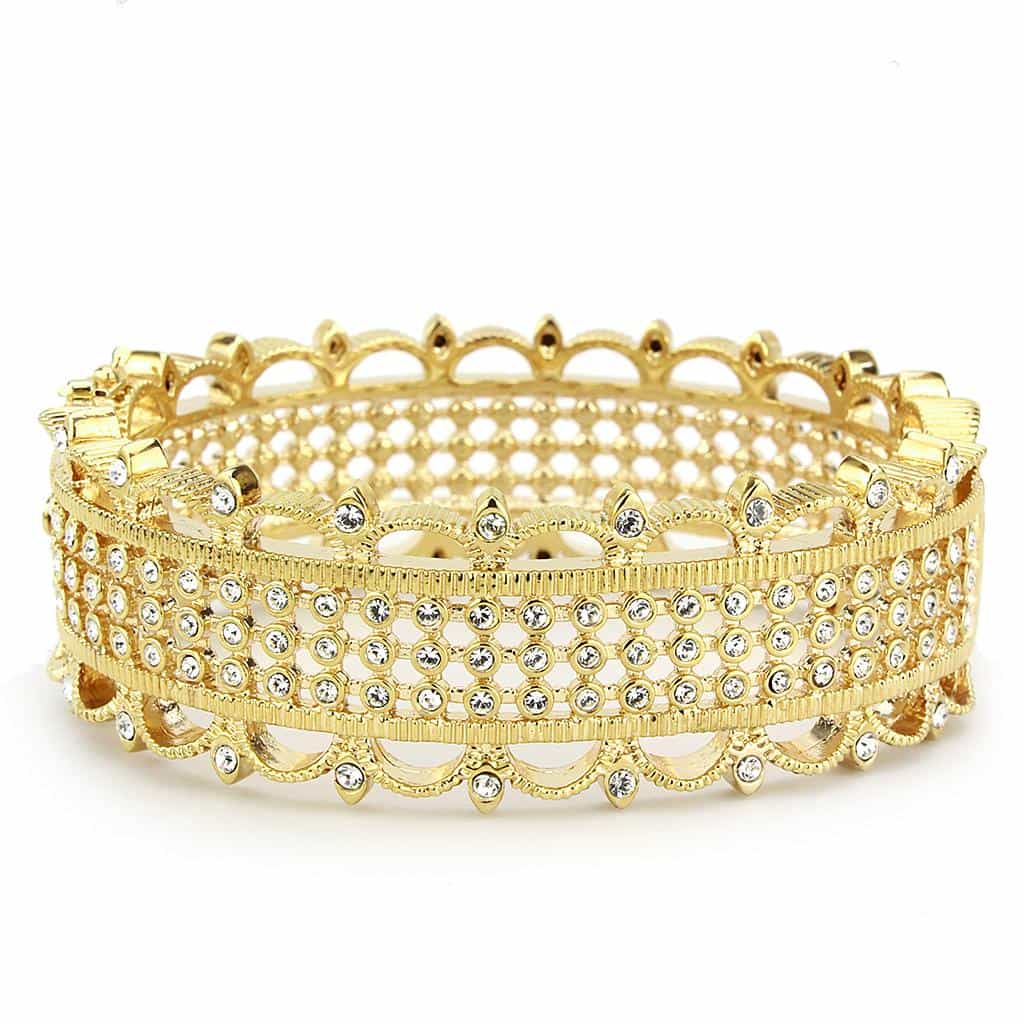 Brass Gold CZ Pave Filigree Wide Bangle Bracelet view 2