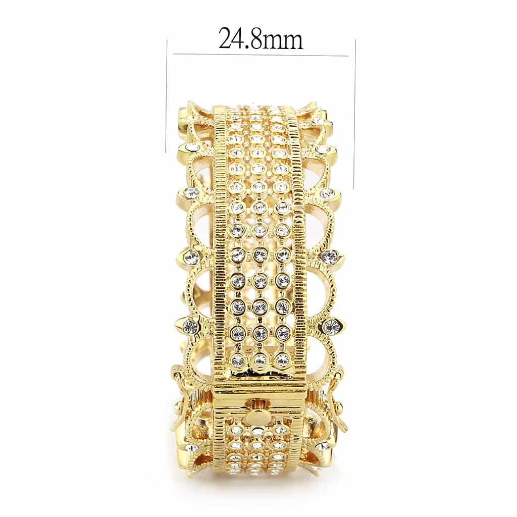 Brass Gold CZ Pave Filigree Wide Bangle Bracelet view 4