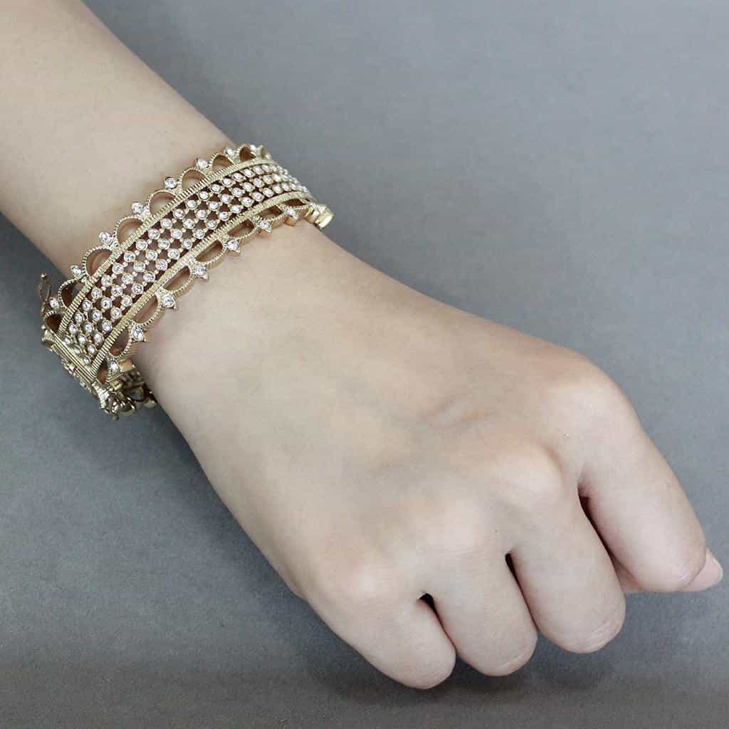 Brass Gold CZ Pave Filigree Wide Bangle Bracelet view 5