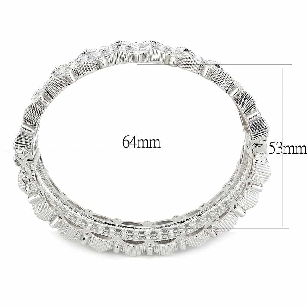 Brass Silver CZ Pave Filigree Wide Bangle Bracelet view 3