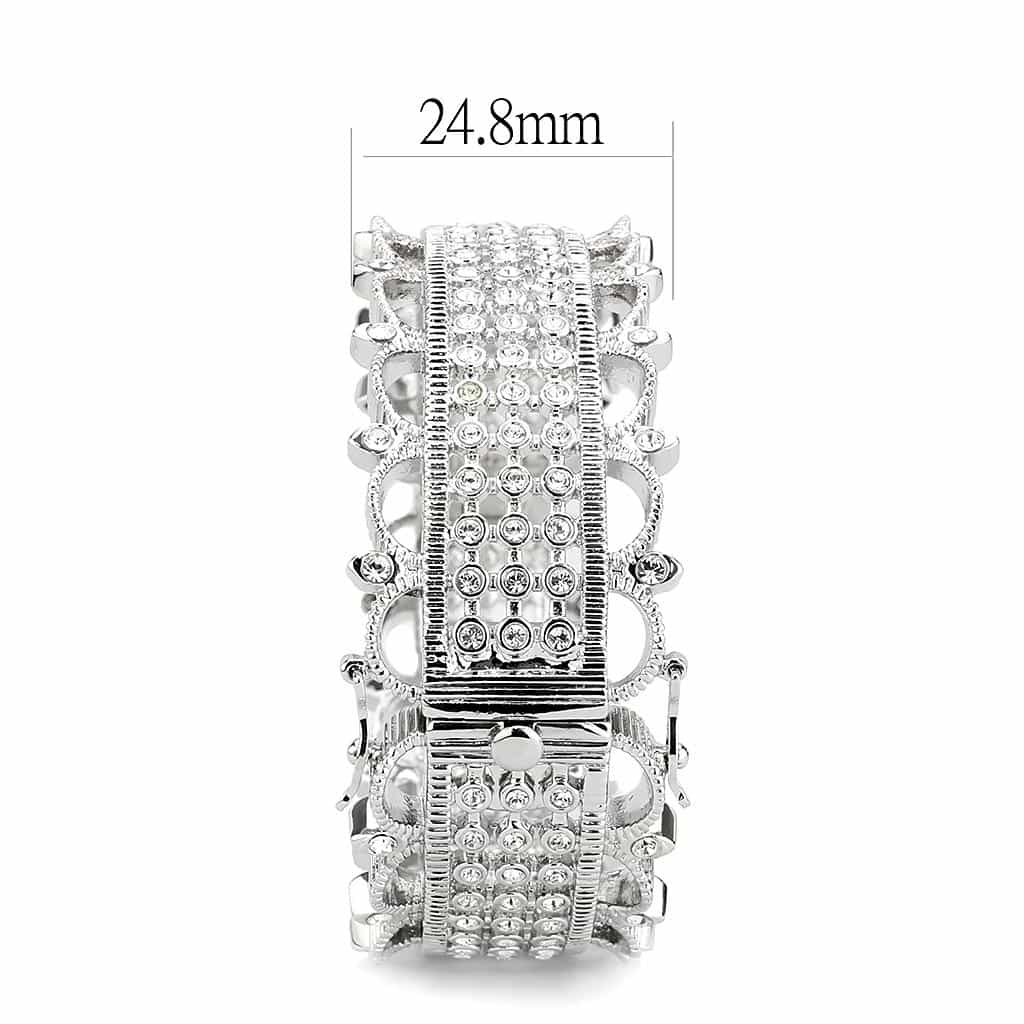 Brass Silver CZ Pave Filigree Wide Bangle Bracelet view 4
