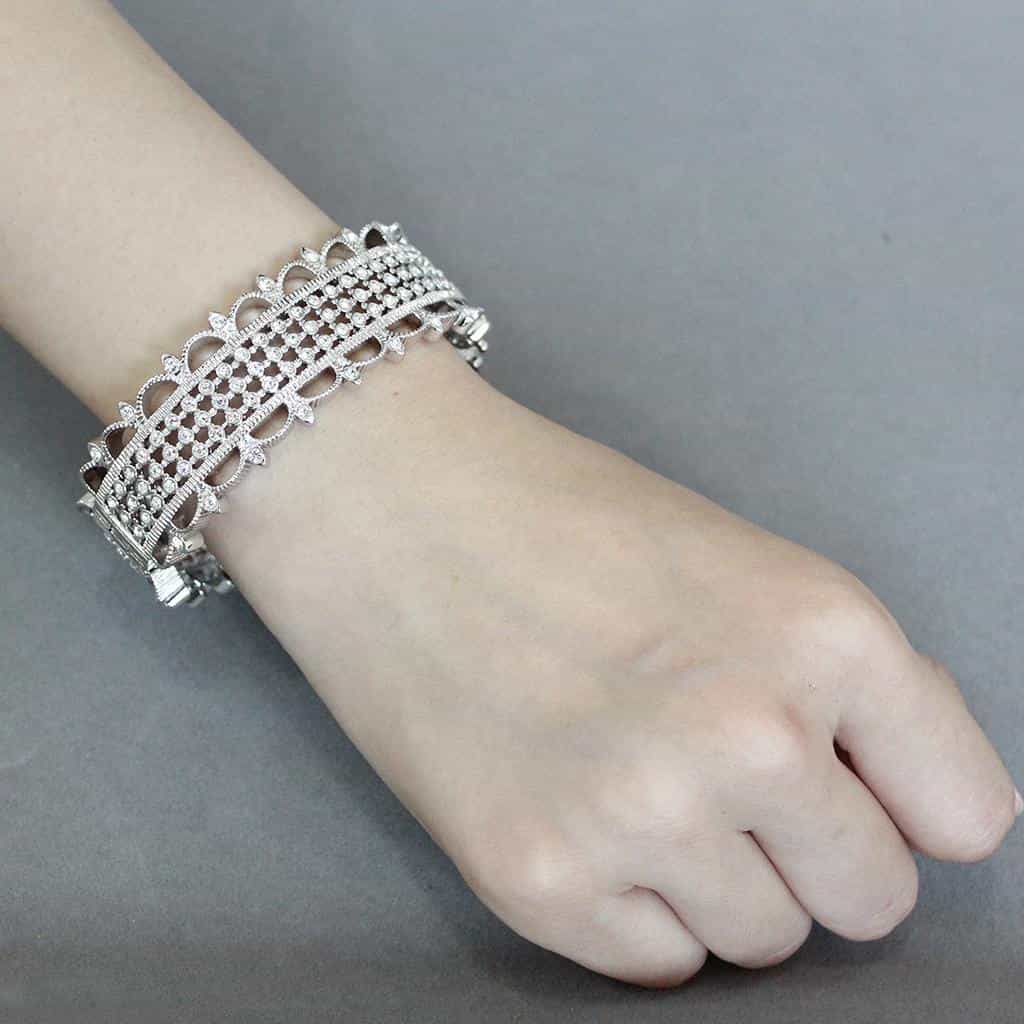 Brass Silver CZ Pave Filigree Wide Bangle Bracelet view 5