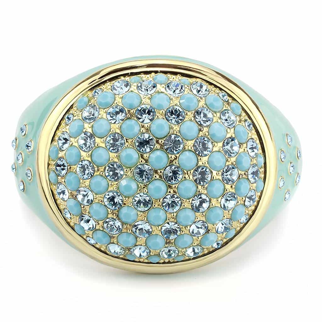 Brass Gold Mint Green Enamel Crystal Pave Dome Bangle Bracelet view 2