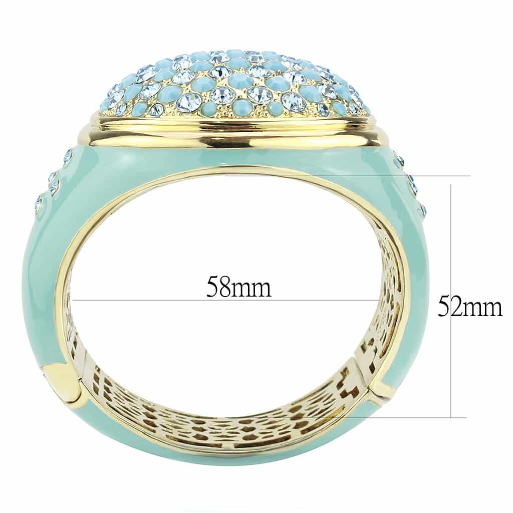 Brass Gold Mint Green Enamel Crystal Pave Dome Bangle Bracelet view 3