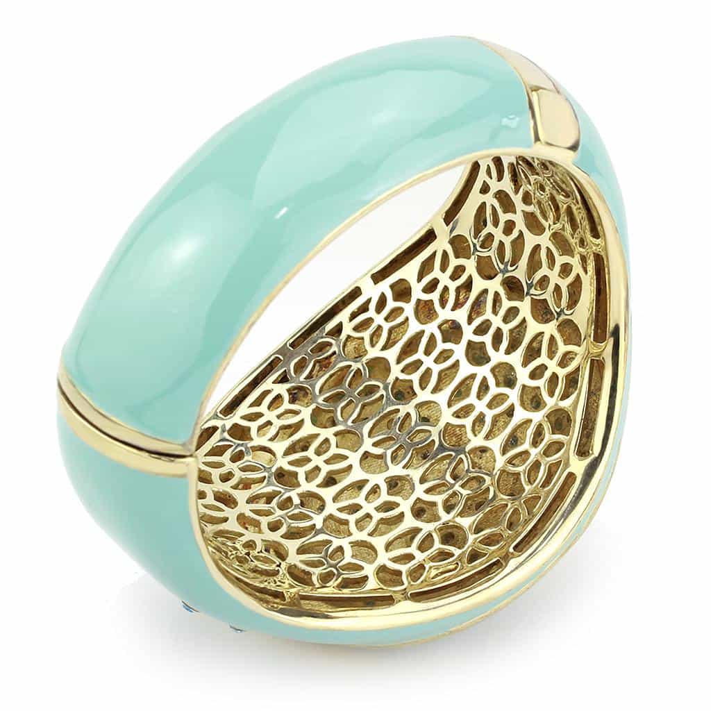 Brass Gold Mint Green Enamel Crystal Pave Dome Bangle Bracelet view 5