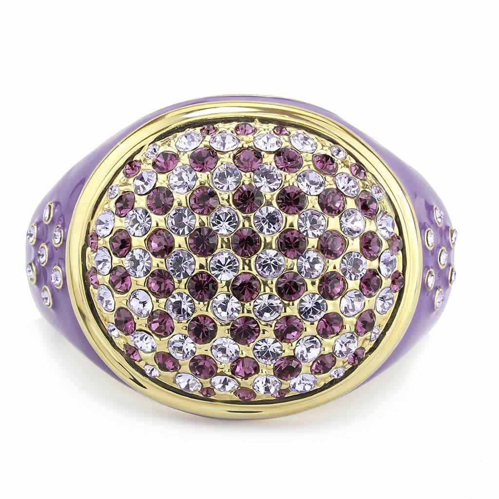 Brass Gold Purple Enamel Crystal Pave Dome Bangle Bracelet view 2