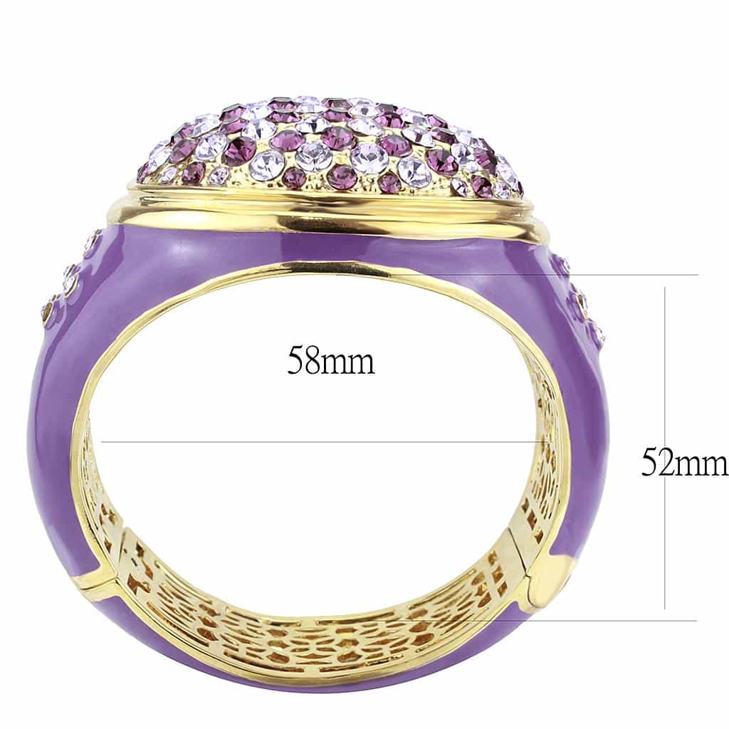 Brass Gold Purple Enamel Crystal Pave Dome Bangle Bracelet view 3