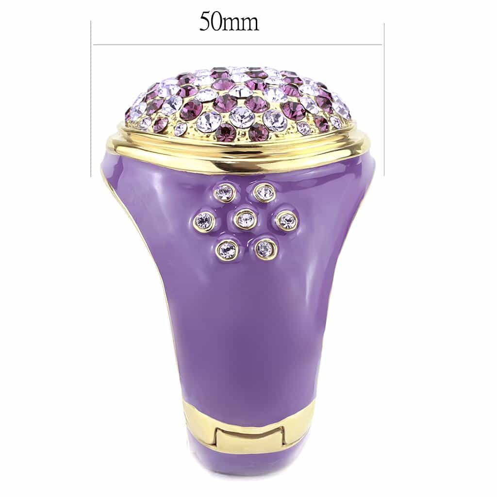 Brass Gold Purple Enamel Crystal Pave Dome Bangle Bracelet view 4