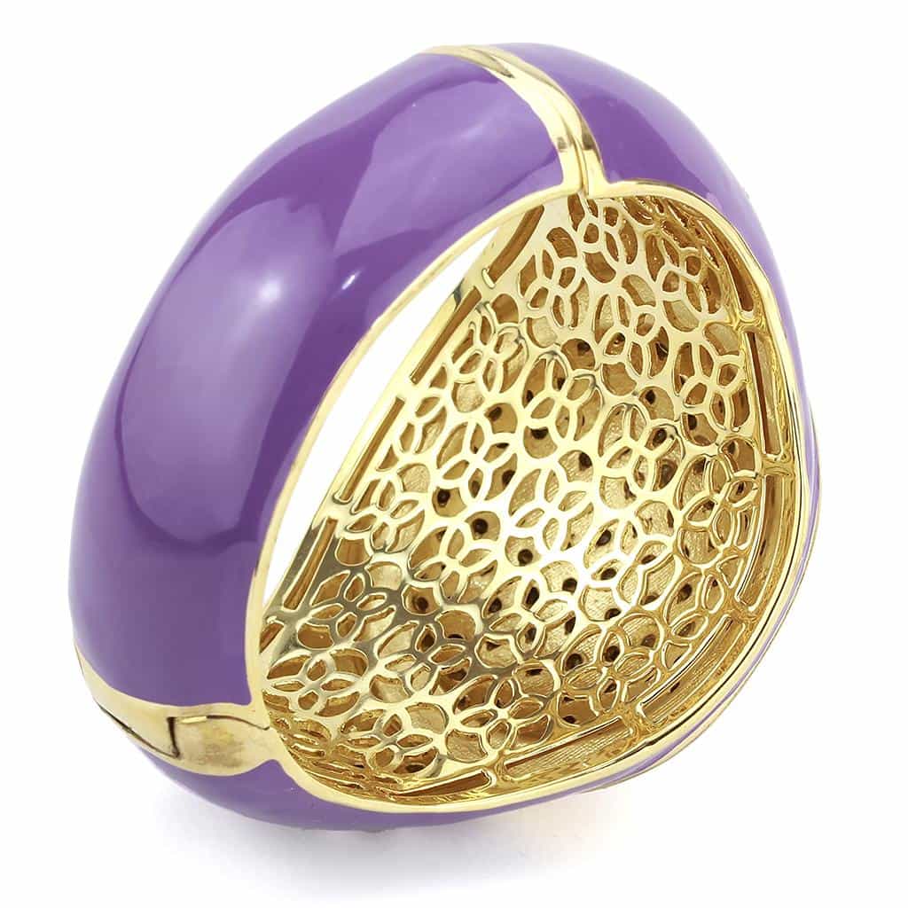 Brass Gold Purple Enamel Crystal Pave Dome Bangle Bracelet view 5