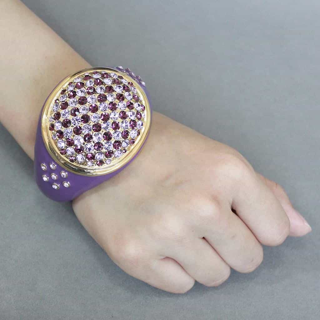 Brass Gold Purple Enamel Crystal Pave Dome Bangle Bracelet view 6