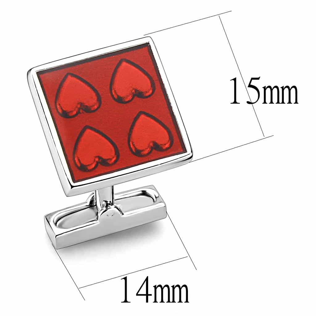 Brass Silver Red Heart Enamel Square Cufflinks Ring view 2