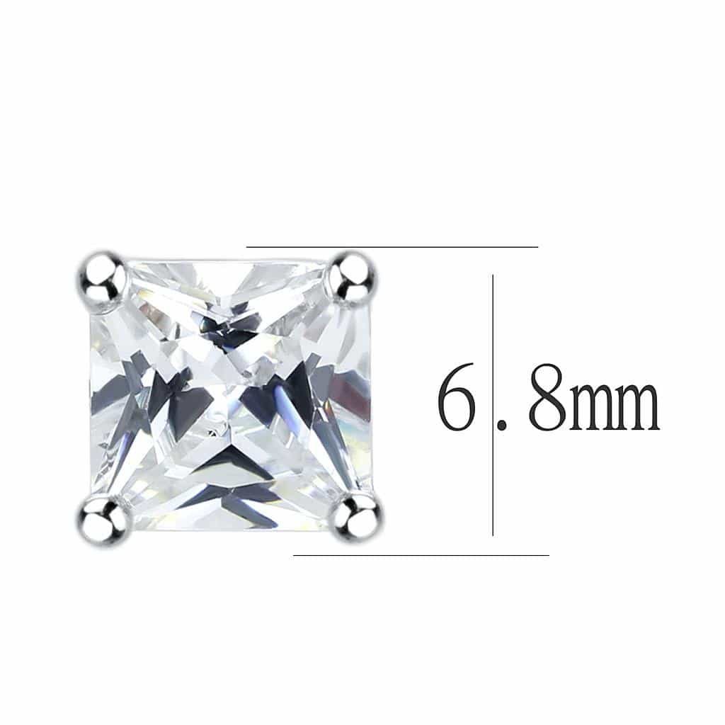 Brass Silver CZ Princess Cut Stud Earrings LO4631 view 2