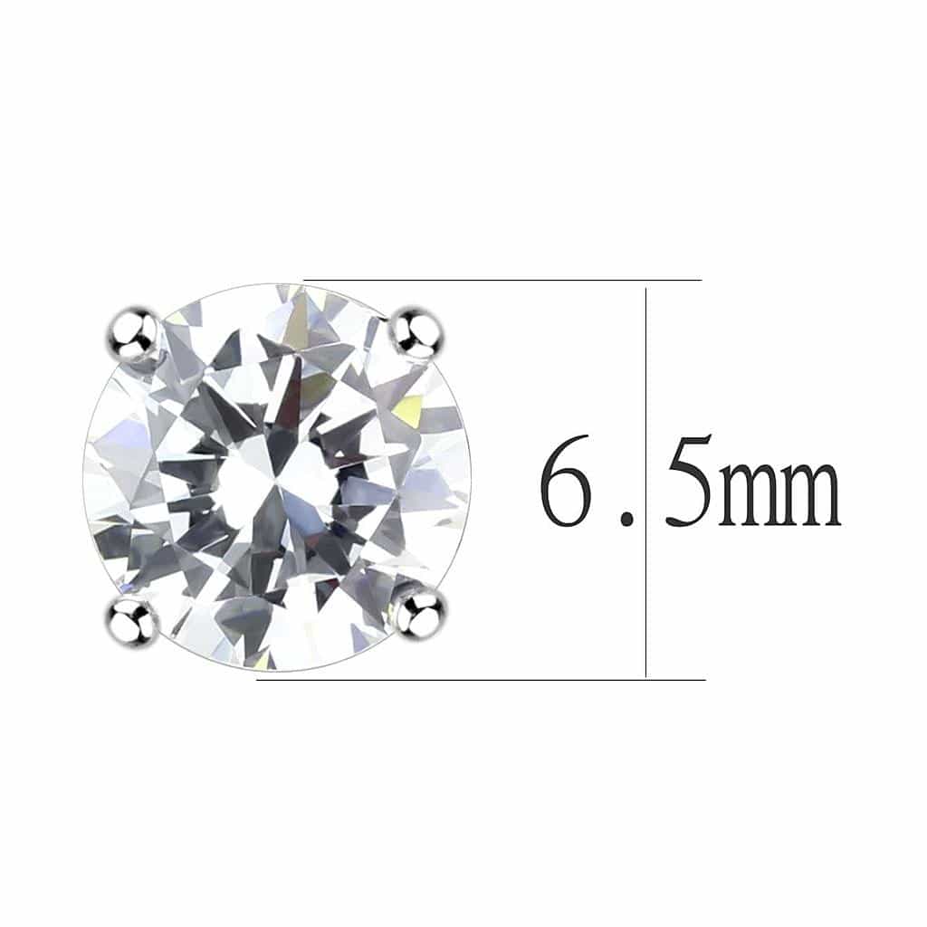 Brass Silver CZ Round Solitaire Stud Earrings LO4632 view 2