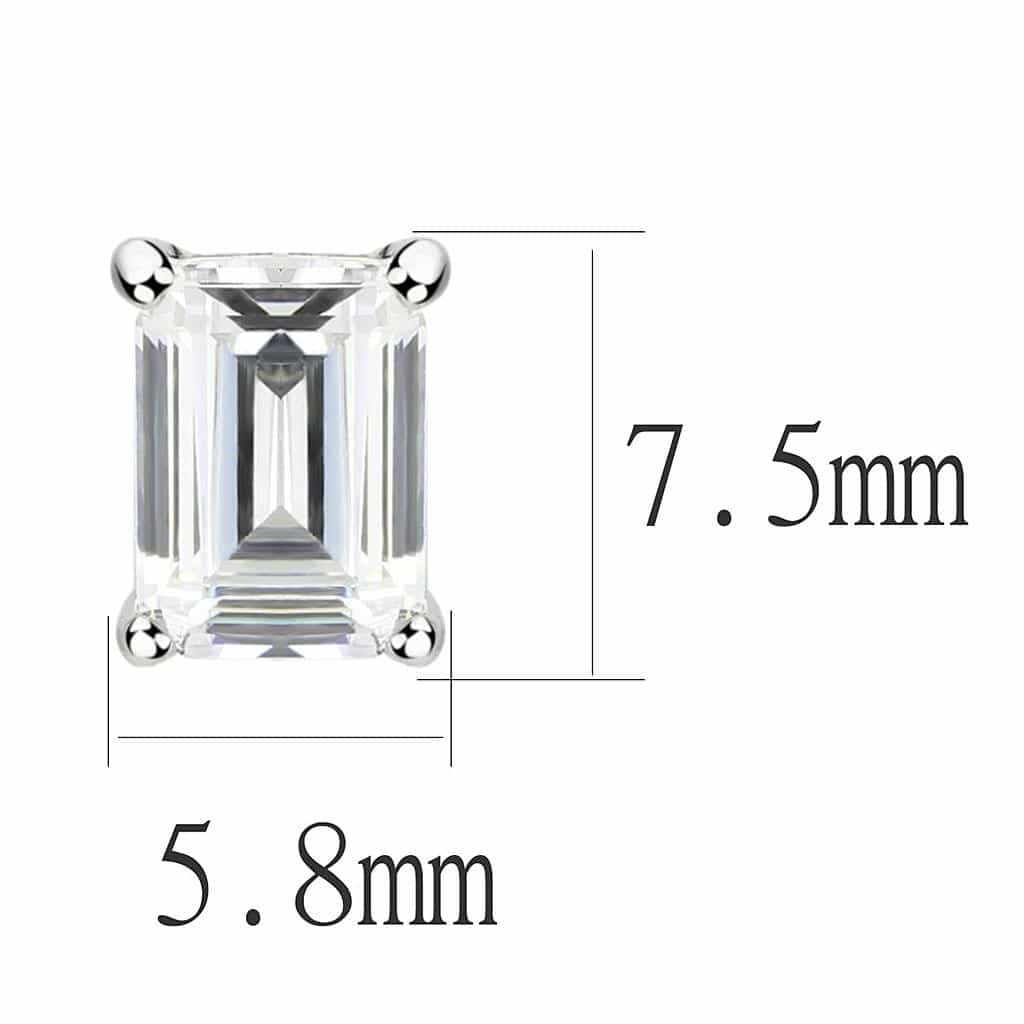 Brass Silver CZ Emerald Cut Stud Earrings LO4633 view 2