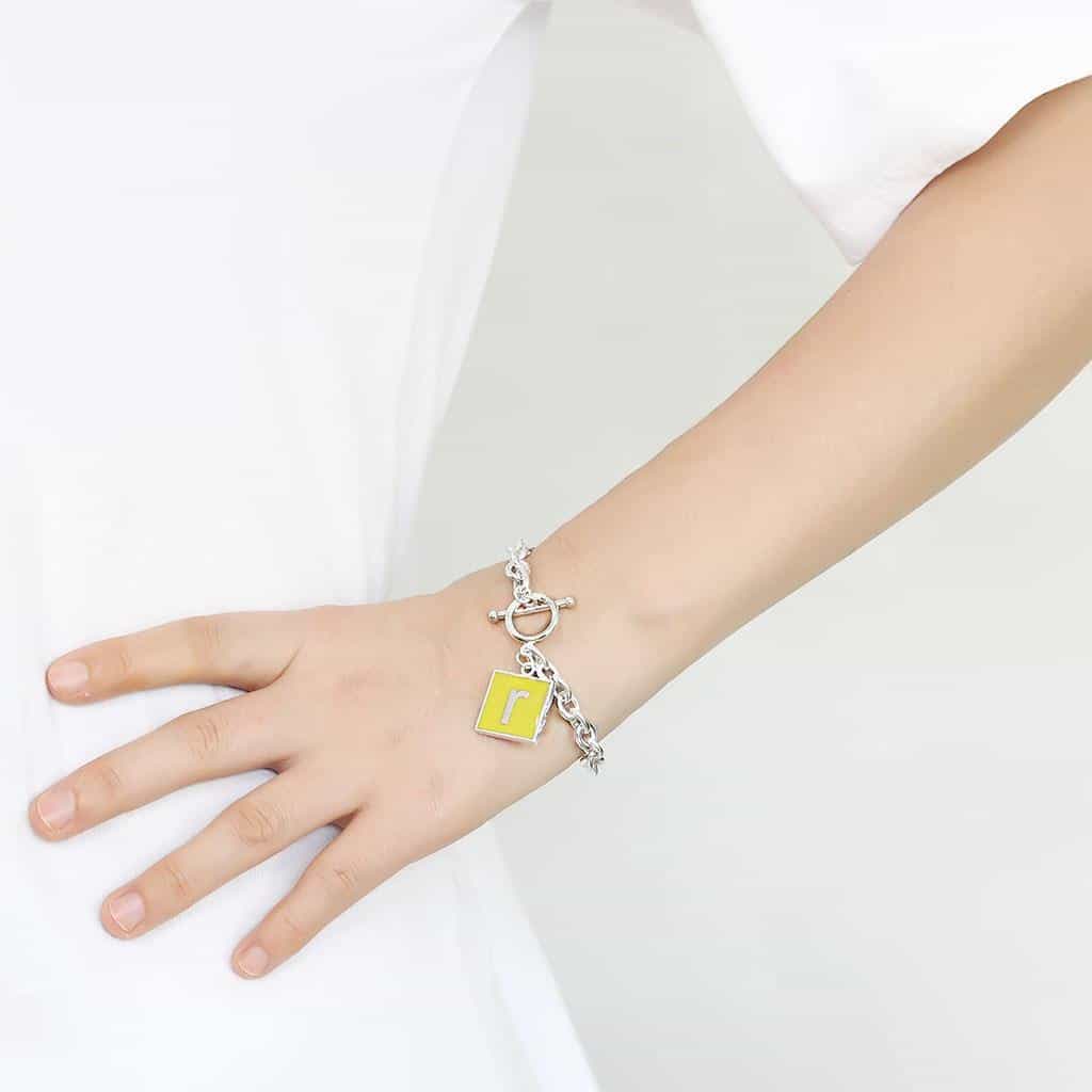 Brass Silver Letter R Initial Charm Toggle Bracelet view 3