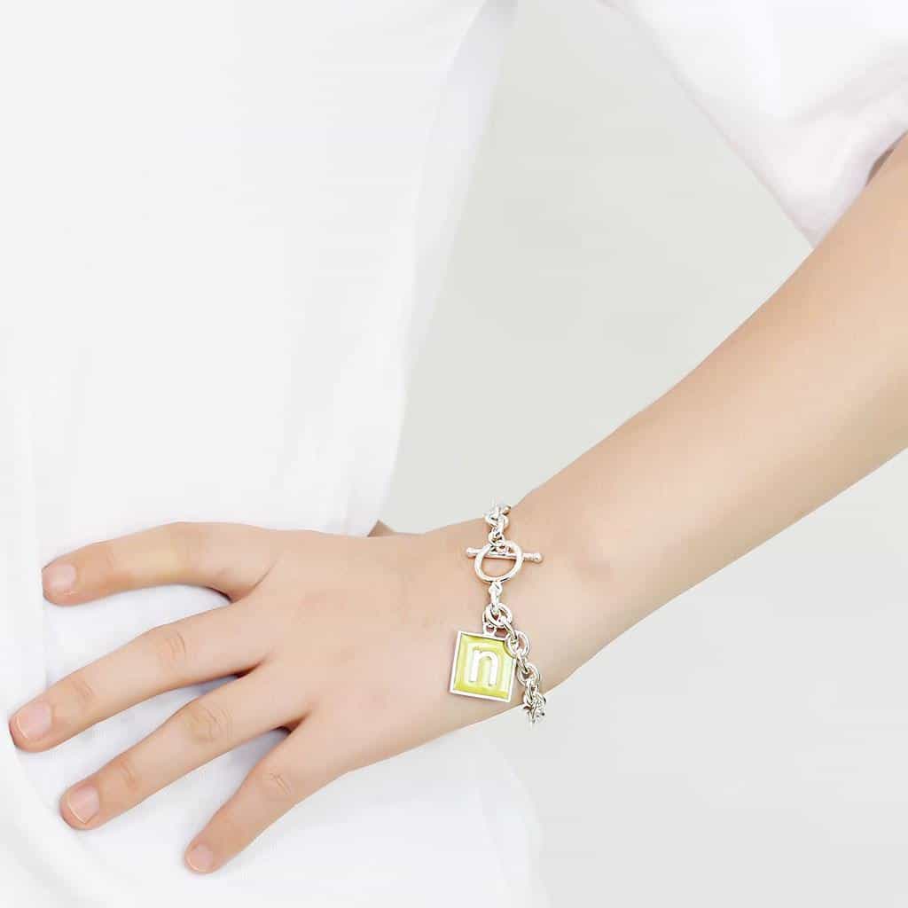 Brass Silver Letter N Initial Charm Toggle Bracelet view 3