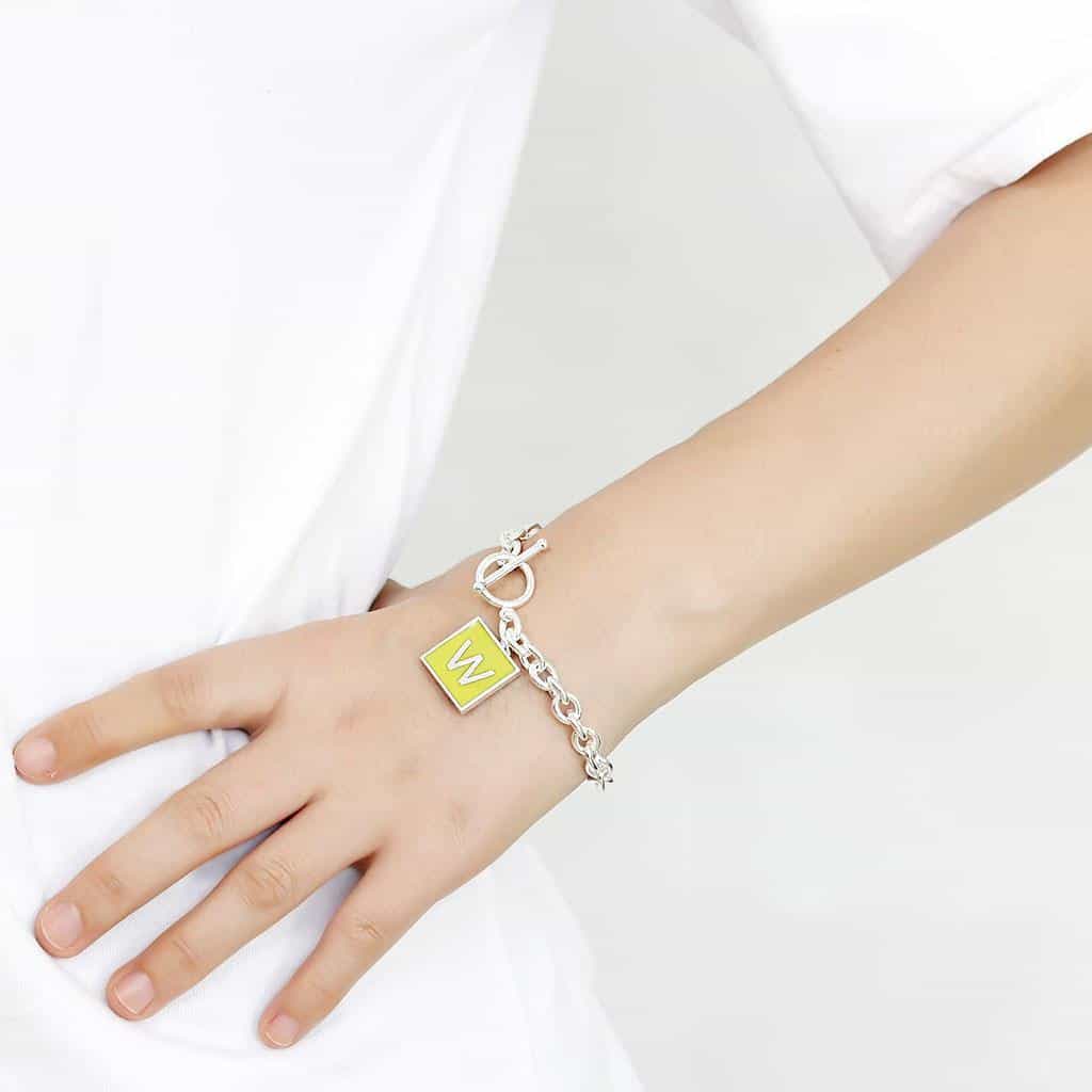 Brass Silver Letter W Initial Charm Toggle Bracelet view 3