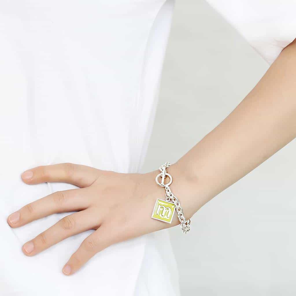 Brass Silver Letter M Initial Charm Toggle Bracelet view 3