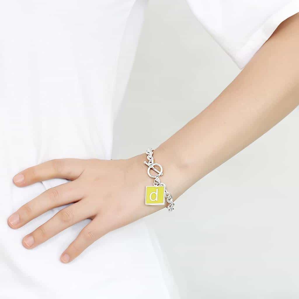Brass Silver Letter D Initial Charm Toggle Bracelet view 3