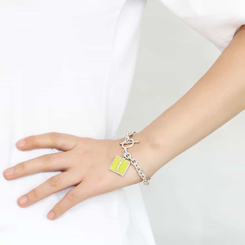 Brass Silver Letter T Initial Charm Toggle Bracelet view 3