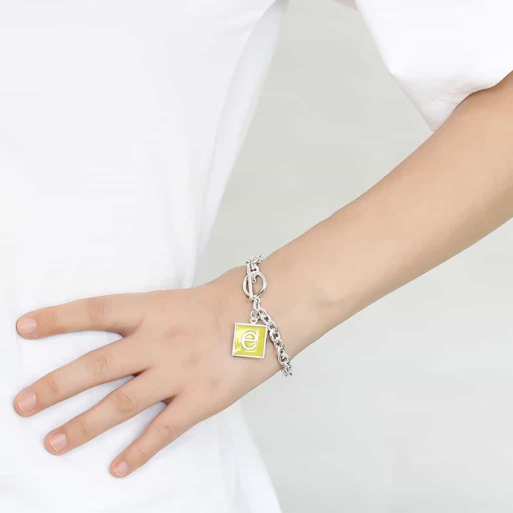 Brass Silver Letter E Initial Charm Toggle Bracelet view 3