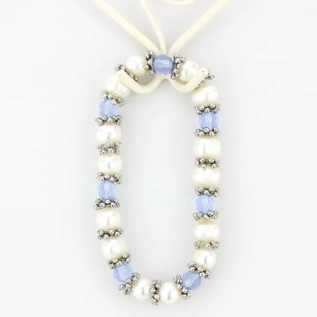 Brass Silver Pearl Blue Crystal Bead Stretch Bracelet view 2