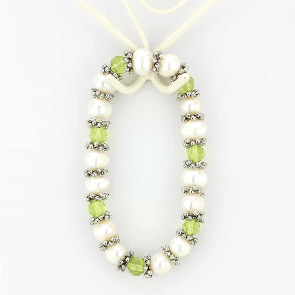 Brass Silver Pearl Green Peridot Bead Stretch Bracelet view 2