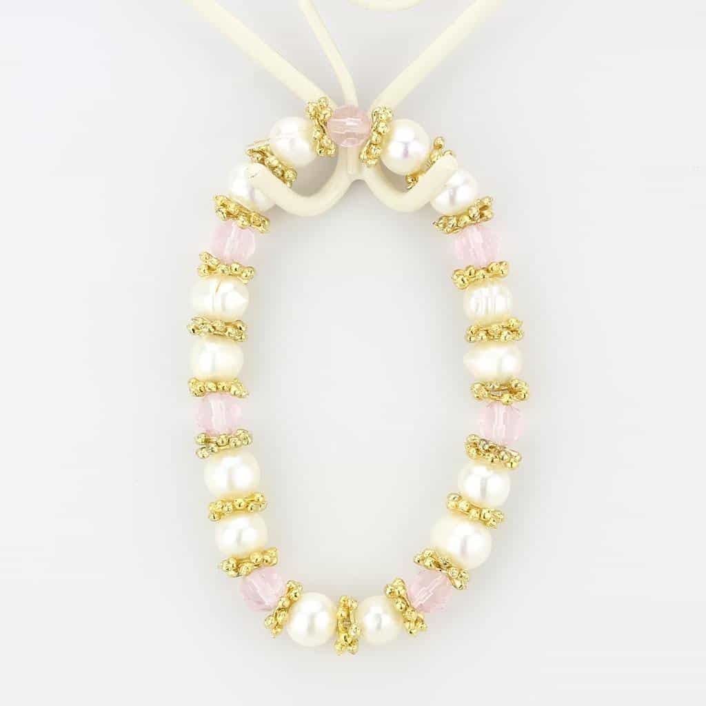 Brass Gold Pearl Pink Crystal Bead Stretch Bracelet view 2