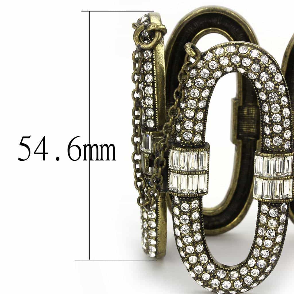 Brass Antique Gold Crystal Pave Oval Link Statement Bracelet view 2