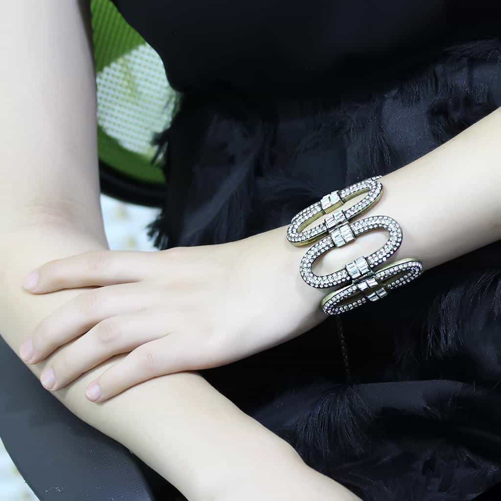 Brass Antique Gold Crystal Pave Oval Link Statement Bracelet view 4