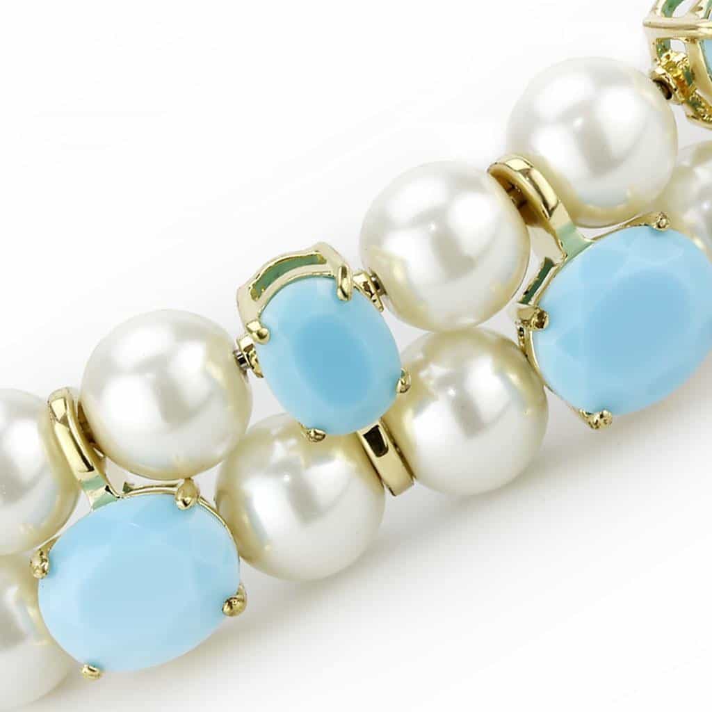 Brass Gold Pearl Turquoise Crystal Stretch Bracelet Necklace view 2
