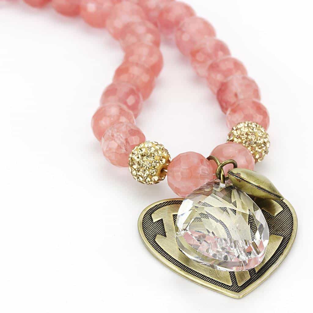 Brass Gold Rose Quartz Bead Love Heart Pendant Necklace view 2