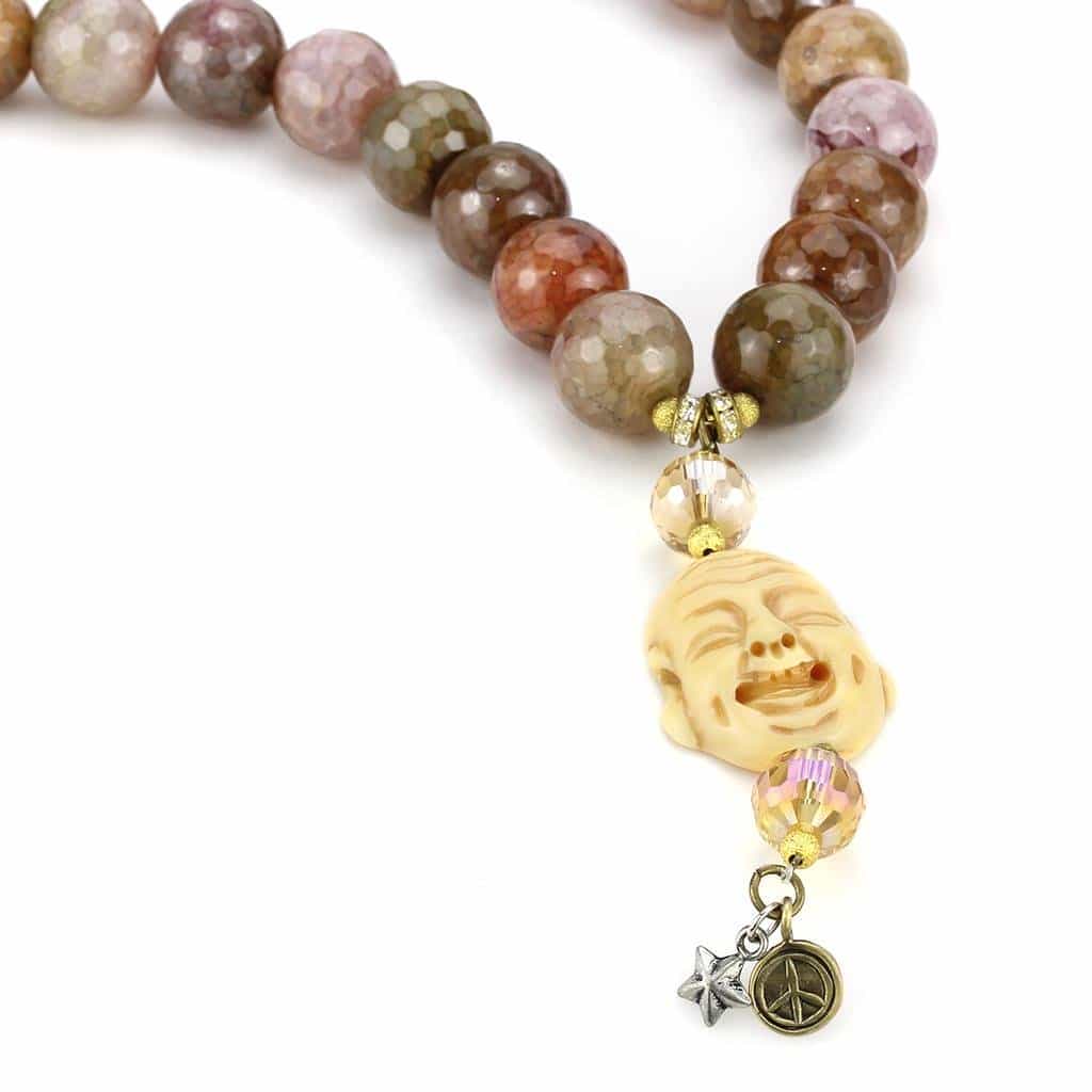 Brass Gold Natural Stone Bead Buddha Charm Bracelet Necklace view 2