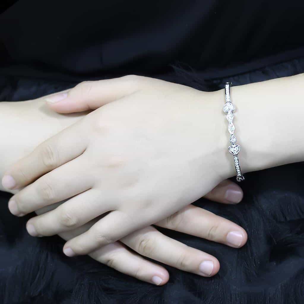 Brass Silver CZ Infinity Link Hinged Bangle Bracelet view 3