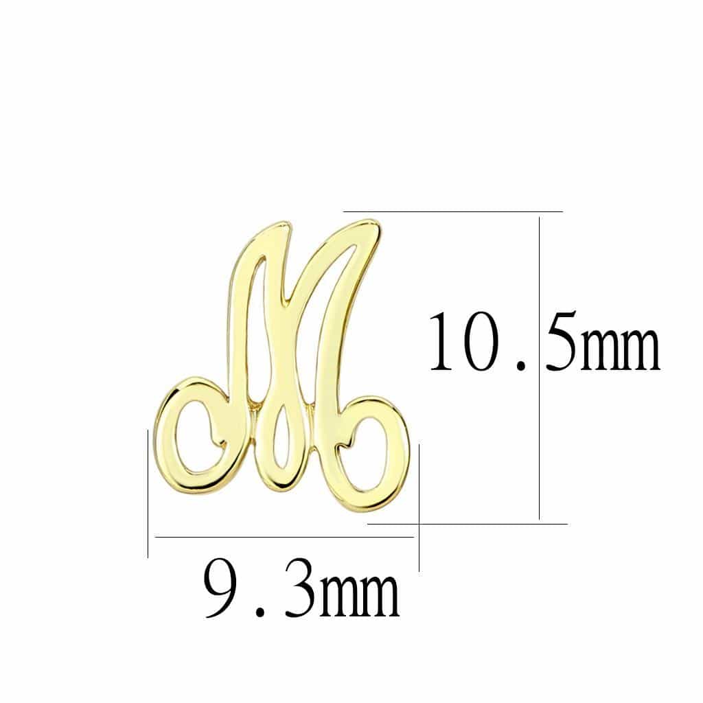 Brass Gold Script Letter M Stud Earrings | The Stainless Jewelry view 2