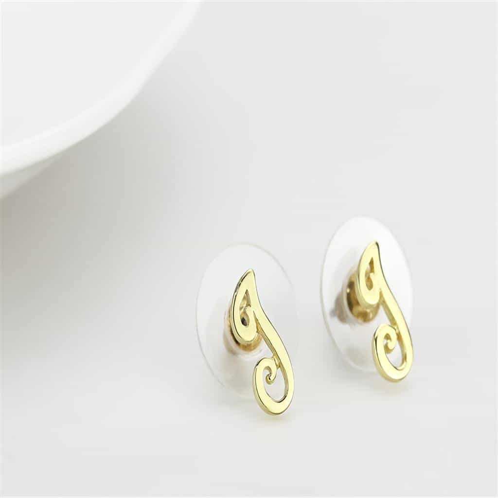 Brass Gold Script Letter J Stud Earrings | The Stainless Jewelry view 3