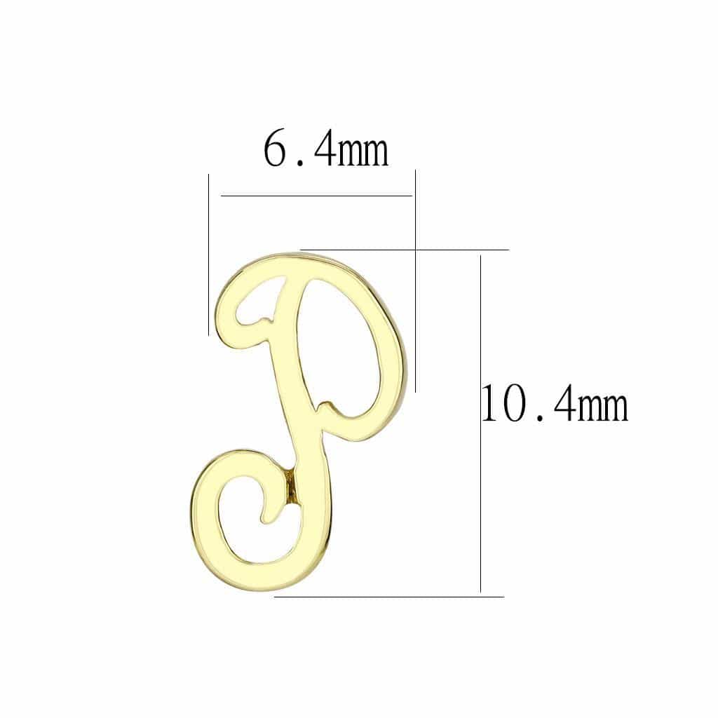 Brass Gold Script Letter P Stud Earrings | The Stainless Jewelry view 2