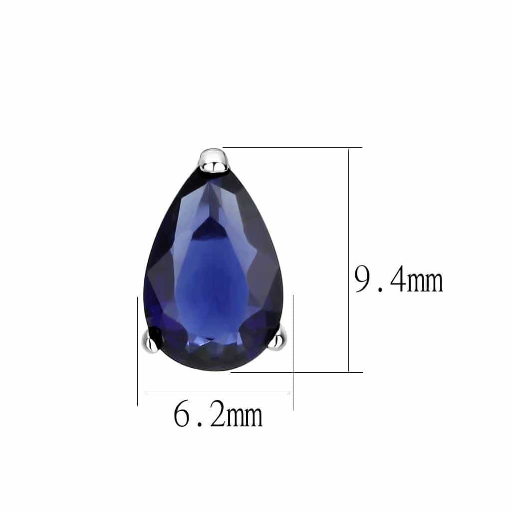 Sterling Silver Blue Sapphire Pear Stud Earrings view 2