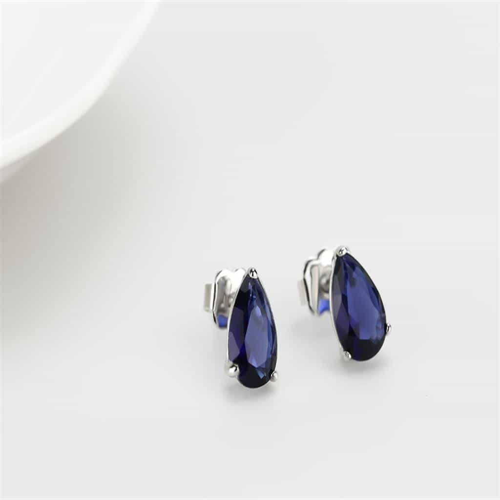 Sterling Silver Blue Sapphire Pear Stud Earrings view 3