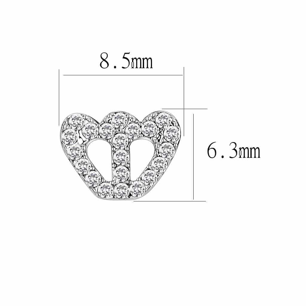 Brass Silver CZ Heart Stud Earrings LO4673 view 2