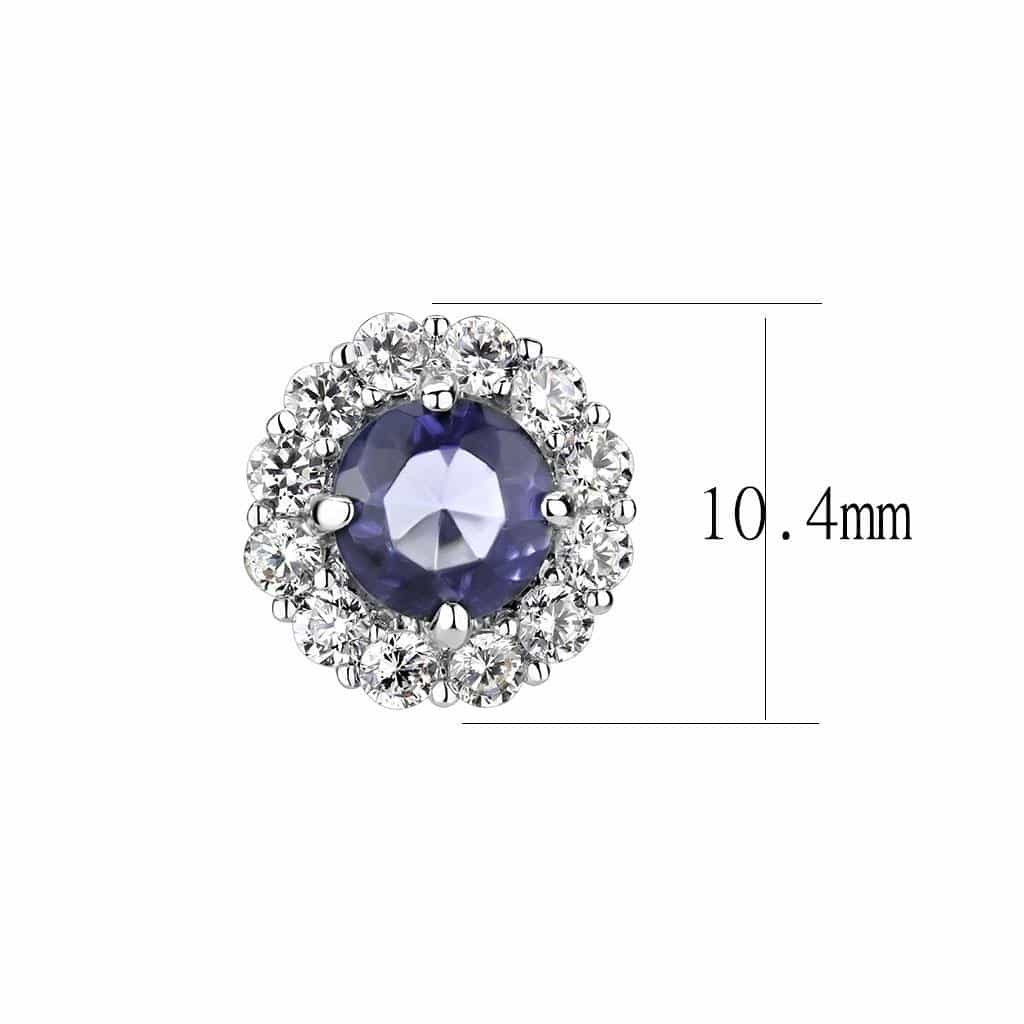 Brass Silver Tanzanite CZ Halo Stud Earrings view 2