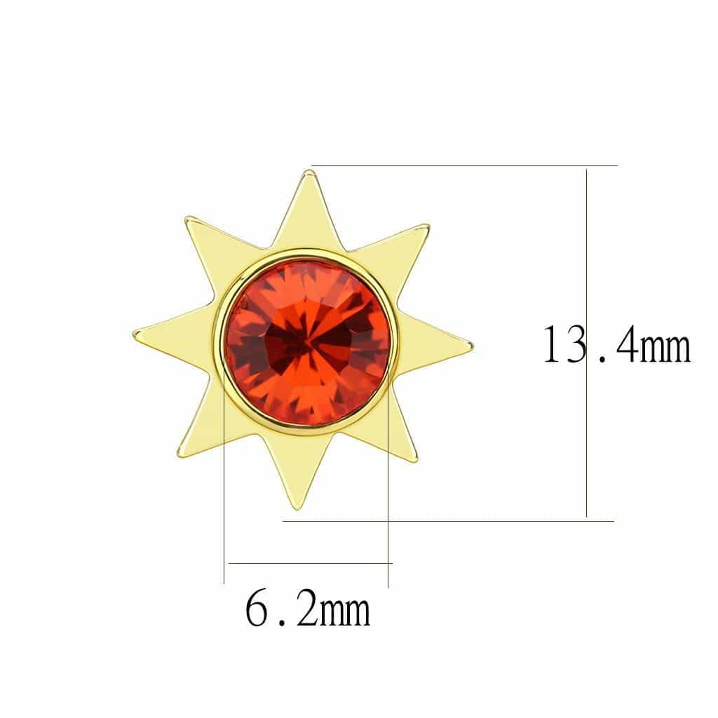 Brass Gold Red Crystal Starburst Stud Earrings view 2