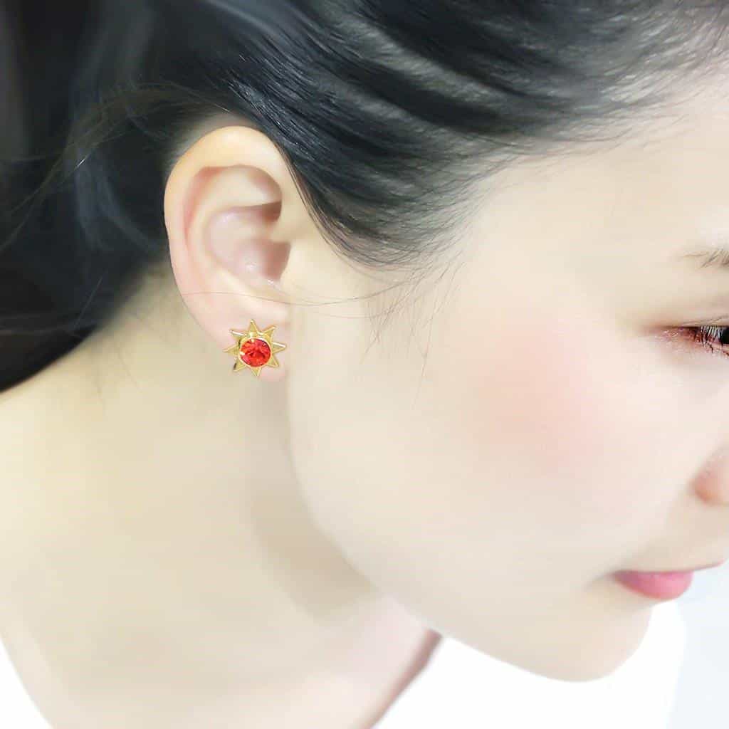 Brass Gold Red Crystal Starburst Stud Earrings view 4
