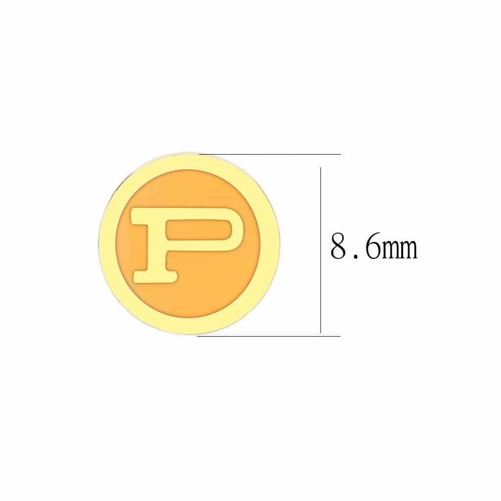 Brass Gold Letter P Enamel Round Stud Earrings view 2